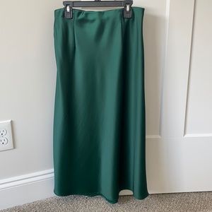 Green satin midi skirt
